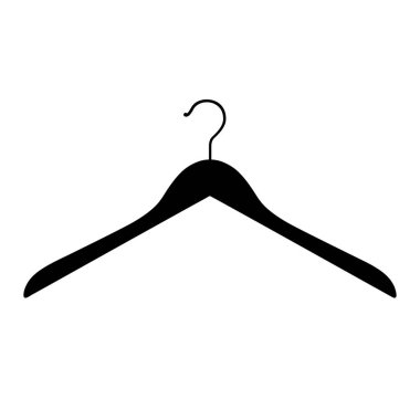 Ahşap elbise askısı, basit bir stilde. Askı simgesi. Ön manzara. Beyaz arka planda izole edilmiş. Vektör illüstrasyonu