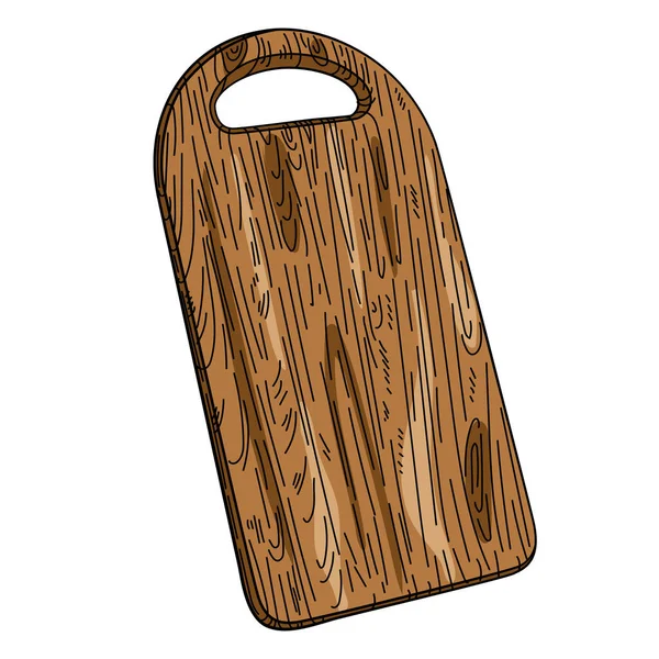 Handgetekende Rechthoekige Houten Plank Met Handvat Keuken Gebruiksvoorwerpen Schets Graveerstijl — Stockvector