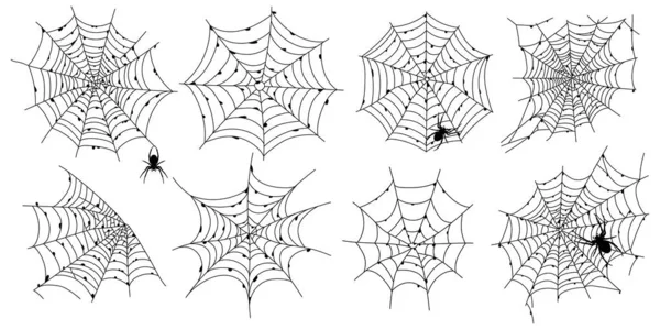 Félelmetes Fekete Pókháló Fehér Alapon Kísérteties Halloween Dekoráció Vázold Fel — Stock Vector