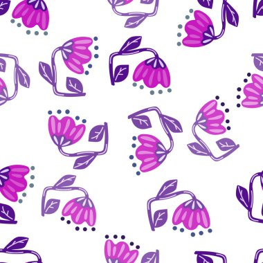 Çağdaş çiçek pürüzsüz desen. Sevimli, stilize çiçek arka planı. Dekoratif saf botanik duvar kağıdı. Kumaş tasarımı, tekstil baskısı, ambalaj kağıdı, kapak için. Vektör illüstrasyonu