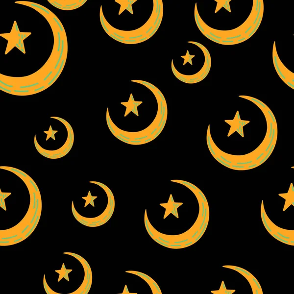 Nahtloses Muster Mit Handgezeichneten Mond Und Sternensilhouetten Print Für Stoffdesign — Stockvektor