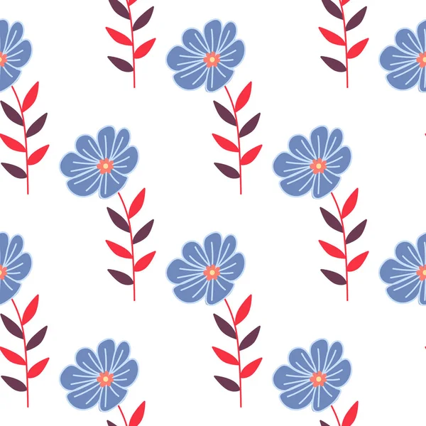 Simple Motif Sans Couture Fleur Stylisée Fond Botanique Naïf Décoratif — Image vectorielle
