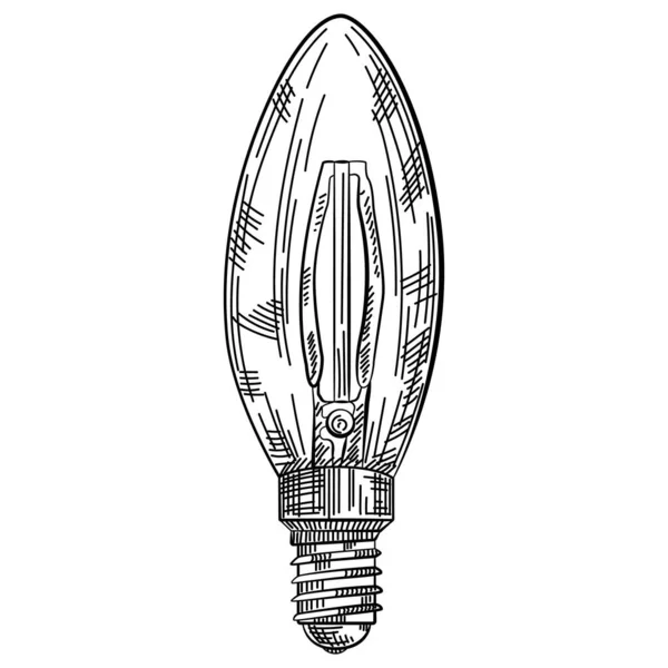 Lampadina Disegnata Mano Stile Vintage Inciso Schizzo Lampada Elettrica Isolato — Vettoriale Stock