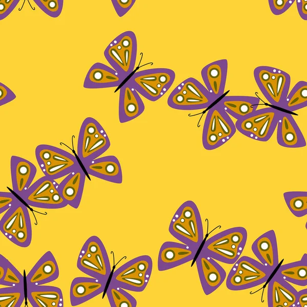 Papillons Stylisés Simple Motif Sans Couture Empreinte Insecte Volant Conception — Image vectorielle