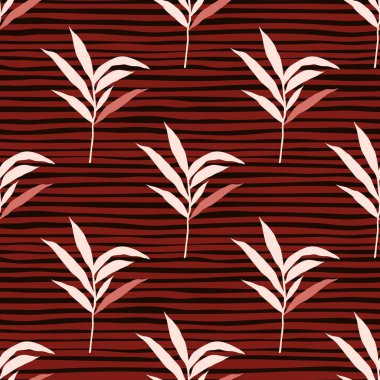 Soyut orman palmiye yaprağının dikişsiz deseni. Stilize edilmiş tropik palmiye yaprakları duvar kağıdı. Baskı, tekstil, kumaş, moda, iç mekan ve ambalaj kağıdı için tasarlandı. Vektör illüstrasyonu