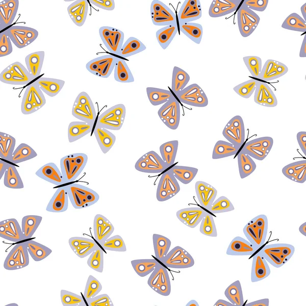 Patrón Simple Estilizado Mariposas Sin Costura Huella Insecto Volador Diseño — Archivo Imágenes Vectoriales