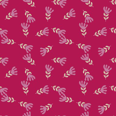 Alışılmadık bir çiçek deseni, basit bir şekilde. Sevimli, stilize çiçek arka planı. Kumaş tasarımı, tekstil baskısı, ambalaj kağıdı, kapak için. Vektör illüstrasyonu