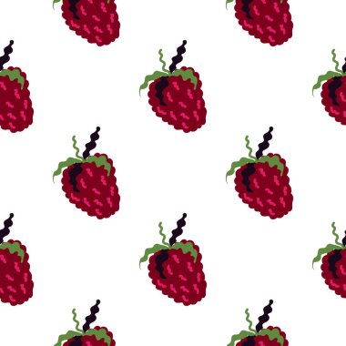Tatlı çilekler, dikişsiz desen. Bitmek bilmeyen çilek arkaplanı. Elle çizilmiş meyve duvar kağıdı. Kumaş, tekstil baskısı, ambalaj kağıdı, mutfak tekstili, kapak tasarımı. Vektör illüstrasyonu