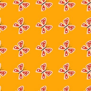 Basit, biçimlendirilmiş, pürüzsüz kelebekler. Uçan böcek izi. Kumaş, tekstil baskısı, ambalaj kağıdı, kapak, poster tasarımı. Vektör illüstrasyonu