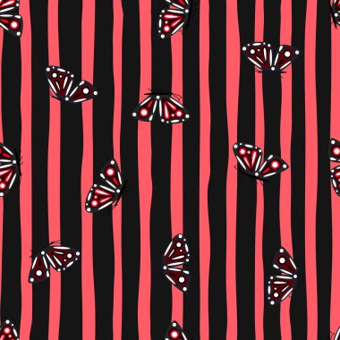 Basit stilize edilmiş güve pürüzsüz desen. Kelebekler duvar kağıdı. Uçan böcek izi. Kumaş, tekstil baskısı, ambalaj kağıdı, kapak, poster tasarımı. Vektör illüstrasyonu