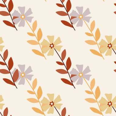 Şirin stilize edilmiş, dikişsiz çiçek deseni. Dekoratif saf botanik arka planı. Kumaş, tekstil baskısı, ambalaj kağıdı, kapak, poster tasarımı. Vektör illüstrasyonu