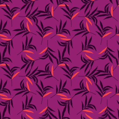 Soyut orman palmiye yaprağının dikişsiz deseni. Stilize edilmiş tropik palmiye yaprakları duvar kağıdı. Baskı, tekstil, kumaş, moda, iç mekan ve ambalaj kağıdı için tasarlandı. Vektör illüstrasyonu