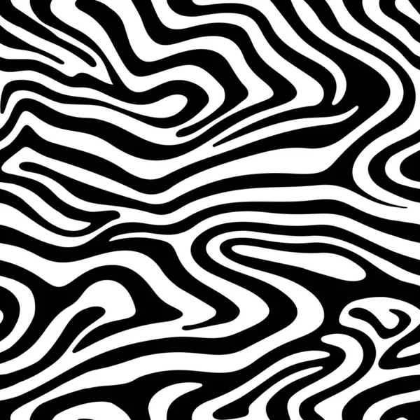 Abstract Curve Shape Seamless Pattern Monochrome Zebra Skin Wallpaper Dynamic — Stock Vector