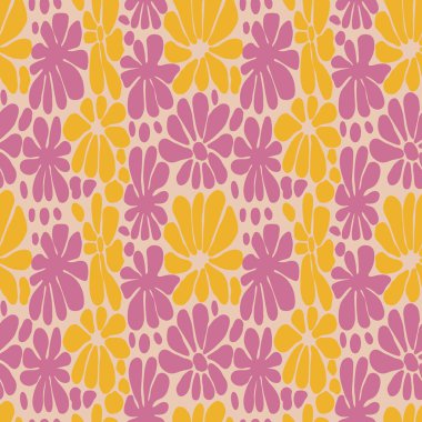 Yaratıcı çiçekler kusursuz desen. Retro moda çiçekli arka plan. Soyut stil botanik duvar kağıdı. Kumaş, tekstil baskısı, ambalaj kağıdı, moda, iç mekan, kapak, illüstrasyon için tasarım