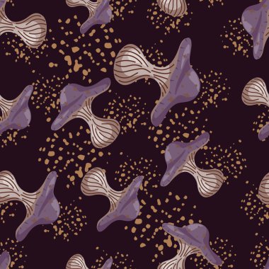 El yapımı sanrısal mantarlar pürüzsüz desen. Sihirli sinek agarik duvar kağıdı. Baskı, tekstil, kumaş, moda, iç mekan ve ambalaj kağıdı için tasarlandı. Vektör illüstrasyonu