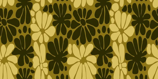 クリエイティブな花のシームレスなパターン レトロ グルービー 花の背景 抽象化された植物壁紙 織物の印刷物 包むペーパー インテリア カバー イラストのための設計 — ストックベクタ