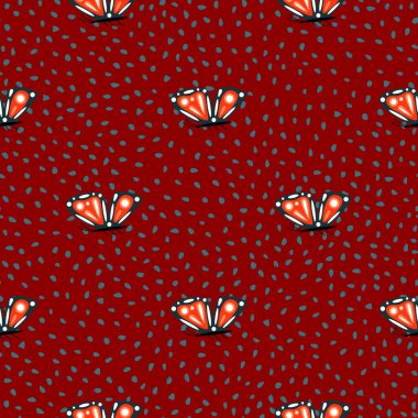 Basit stilize edilmiş güve pürüzsüz desen. Kelebekler duvar kağıdı. Uçan böcek izi. Kumaş, tekstil baskısı, ambalaj kağıdı, kapak, poster tasarımı. Vektör illüstrasyonu