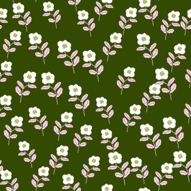 Küçük, dikişsiz çiçek deseni. Soyut çiçek süsü. Basit bir botanik arkaplan. Kumaş, tekstil baskısı, yüzey, ambalaj, örtü için tasarım. Vintage vektör illüstrasyonu