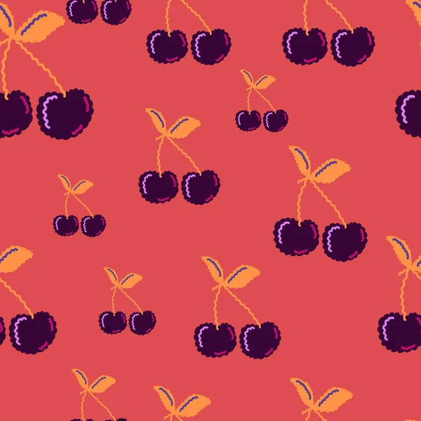 Cute Cherry Seamless Pattern Hand Drawn Cherries Wallpaper Design Fabric — Stock Vector
