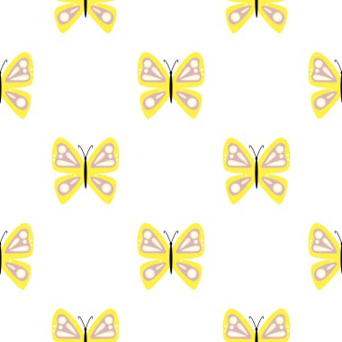 Basit, biçimlendirilmiş, pürüzsüz kelebekler. Uçan böcek izi. Kumaş, tekstil baskısı, ambalaj kağıdı, kapak, poster tasarımı. Vektör illüstrasyonu