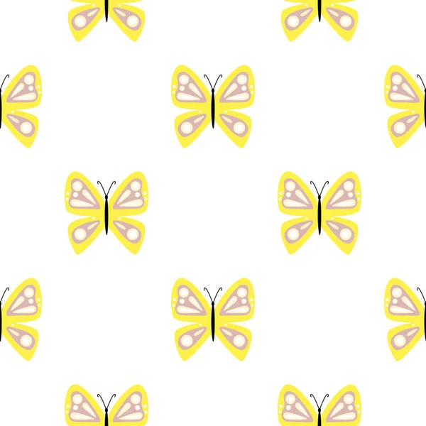 Enkla Stiliserade Fjärilar Sömlösa Mönster Flygande Insektsavtryck Design För Tyg — Stock vektor