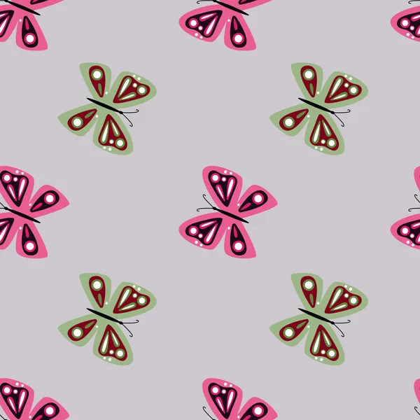 Απλό Στυλιζαρισμένο Μοτίβο Πεταλούδες Πετώντας Αποτύπωμα Εντόμου Σχεδιασμός Για Ύφασμα — Διανυσματικό Αρχείο