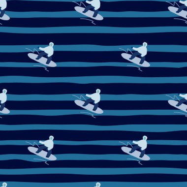 Yokuşta snowboardcular. Kış sporları kusursuz. Kumaş tasarımı, tekstil baskısı, ambalaj kağıdı, kapak için. Vektör illüstrasyonu