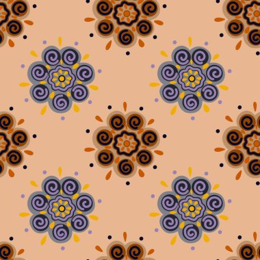 Soyut etnik tomurcuk, kusursuz desen. Şekillendirilmiş botanik duvar kâğıdı. Kumaş tasarımı, tekstil baskısı, ambalaj kağıdı, kapak için. Vektör illüstrasyonu