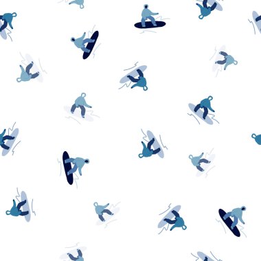 Yokuşta snowboardcular. Kış sporları kusursuz. Kumaş tasarımı, tekstil baskısı, ambalaj kağıdı, kapak için. Vektör illüstrasyonu