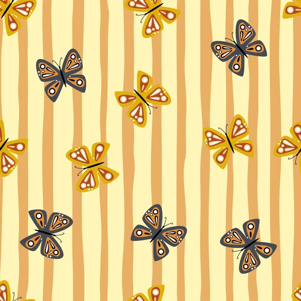 Enkla Stiliserade Fjärilar Sömlösa Mönster Flygande Insektsavtryck Design För Tyg — Stock vektor