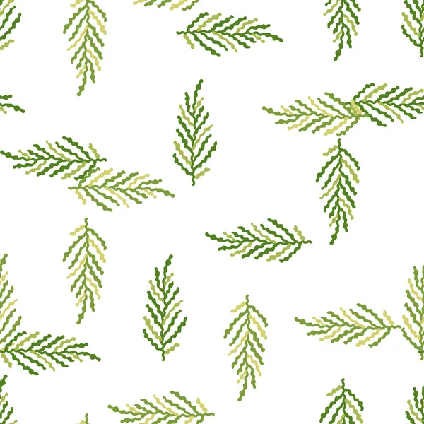 概要海藻の背景 有機シダはシームレスなパターンを残します シンプルなスタイルの植物の背景 装飾的な森の葉の壁紙 ファブリックデザイン テキスタイルプリント 包装紙 カバー — ストックベクタ