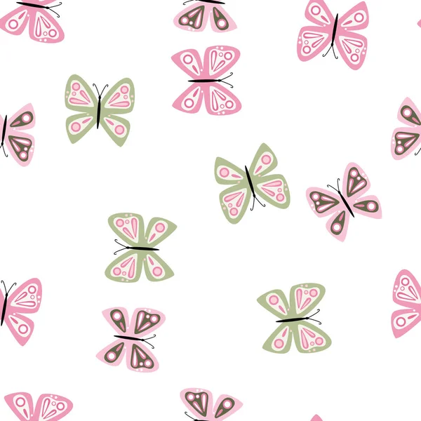 シンプルな様式化された蝶シームレスパターン 飛ぶ虫のプリント テキスタイルプリント 包装紙 カバー ポスター用のデザイン ベクターイラスト — ストックベクタ