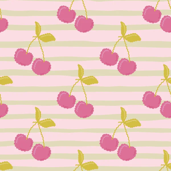 Cute Cherry Seamless Pattern Hand Drawn Cherries Wallpaper Design Fabric — Stock Vector