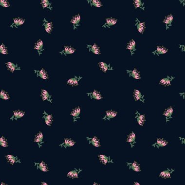 Şekillendirilmiş yaban çiçeği pürüzsüz desen. Dekoratif saf çiçek botanik geçmişi. Kumaş tasarımı, tekstil baskısı, ambalaj kağıdı, kapak için. Vektör illüstrasyonu