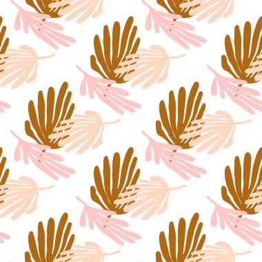 Tropik yapraklar arka planda. Matisse dekorasyon duvar kağıdına ilham verdi. Basit organik şekilli, kusursuz desen. Çiçek arkaplanı. Kumaş, tekstil baskısı, yüzey, ambalaj, kapak için tasarım.