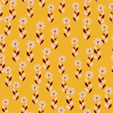 Şirin stilize edilmiş, dikişsiz çiçek deseni. Dekoratif saf botanik arka planı. Kumaş, tekstil baskısı, ambalaj kağıdı, kapak, poster tasarımı. Vektör illüstrasyonu