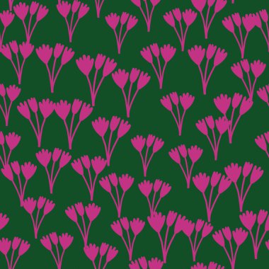 Çiçek açan laleler ve canlı renklerde botanik elementler. Zarif çiçek desenli, bahar ve yaz tekstili için mükemmel.