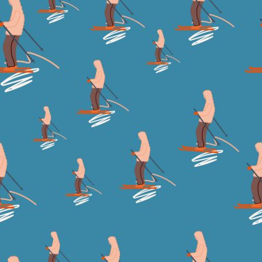 Kayakçıların beyaz bir zeminde, kayak yapmanın dinamik özünü yakalayan kusursuz bir şablon..