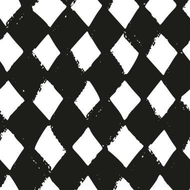 El çizimi siyah geometrik eşkenar dörtgen desen. Tek renkli mürekkep arkaplanı