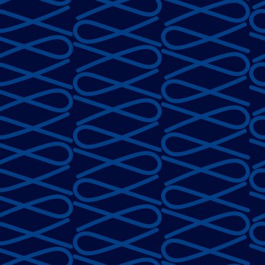 Mavi arka planda dalgalı çizgileri olan karmaşık, pürüzsüz desen, modern karalama soyut.