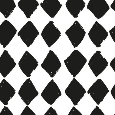 El çizimi siyah geometrik eşkenar dörtgen desen. Tek renkli mürekkep arkaplanı