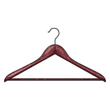 Klasik ahşap askı. Beyaz arka planda ahşap bir askı var. Moda deposundaki sadeliği ve zarafeti simgeliyor..