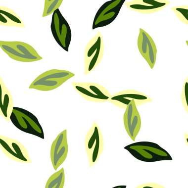 Yeşil yapraklı zarif vektör deseni. Yaz tekstil ürünleri, duvar kağıtları ve ambalaj kağıtları için idealdir. Sanat ve doğa harmanlama sanatı..