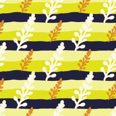 Dekoratif arka planlar ve moda tekstil ürünleri için uygun, kusursuz bir dizaynın şık botanik çizimi, uyumlu yapraklar sergiliyor..