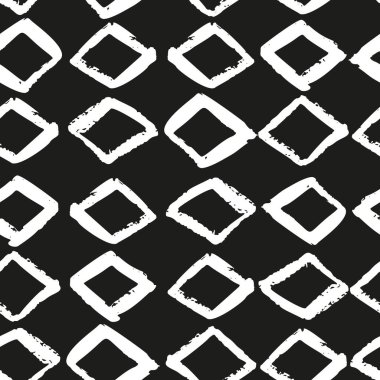 El çizimi siyah geometrik eşkenar dörtgen desen. Tek renkli mürekkep arkaplanı