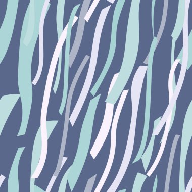 İç içe geçmiş mavi ve beyaz çizgilerin kusursuz deseni. Dinamik soyut kaotik dalga arkaplanı