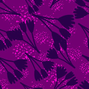 Çiçek açan laleler ve canlı renklerde botanik elementler. Zarif çiçek desenli, bahar ve yaz tekstili için mükemmel.