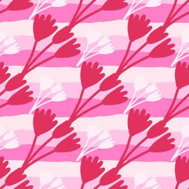 Çiçek açan laleler ve canlı renklerde botanik elementler. Zarif çiçek desenli, bahar ve yaz tekstili için mükemmel.