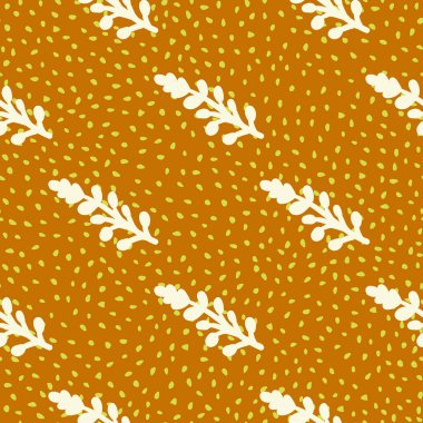 Dekoratif arka planlar ve moda tekstil ürünleri için uygun, kusursuz bir dizaynın şık botanik çizimi, uyumlu yapraklar sergiliyor..
