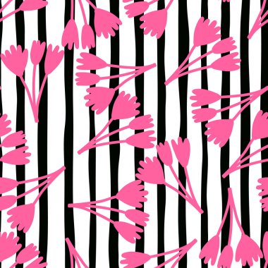 Çiçek açan laleler ve canlı renklerde botanik elementler. Zarif çiçek desenli, bahar ve yaz tekstili için mükemmel.